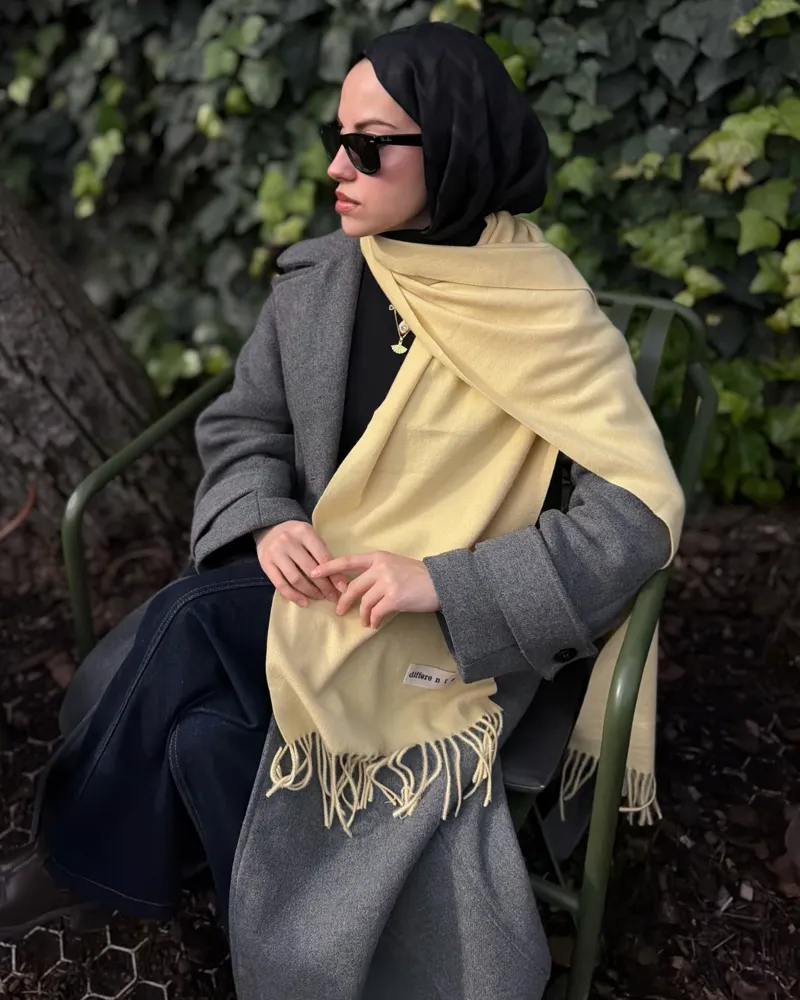 Pastel Sarı İthal Kaşmir Atkı