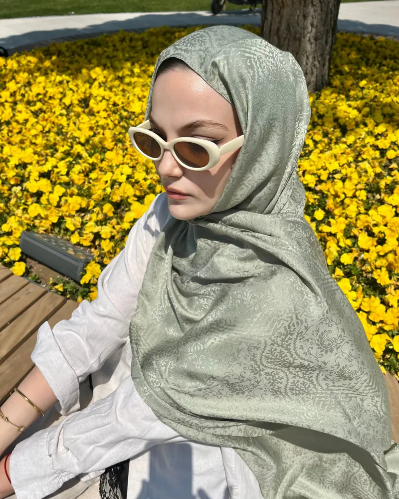Pastel Yeşil Lavin Desen Jakar Şal