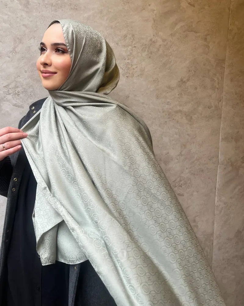 Pastel Yeşil Luxe Desen Jakar Şal
