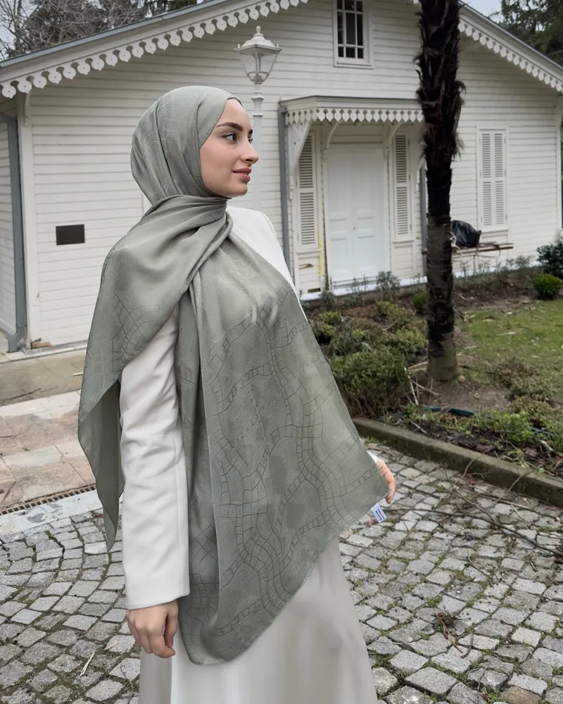 Pastel Yeşili Döngü Desen Jakar Şal