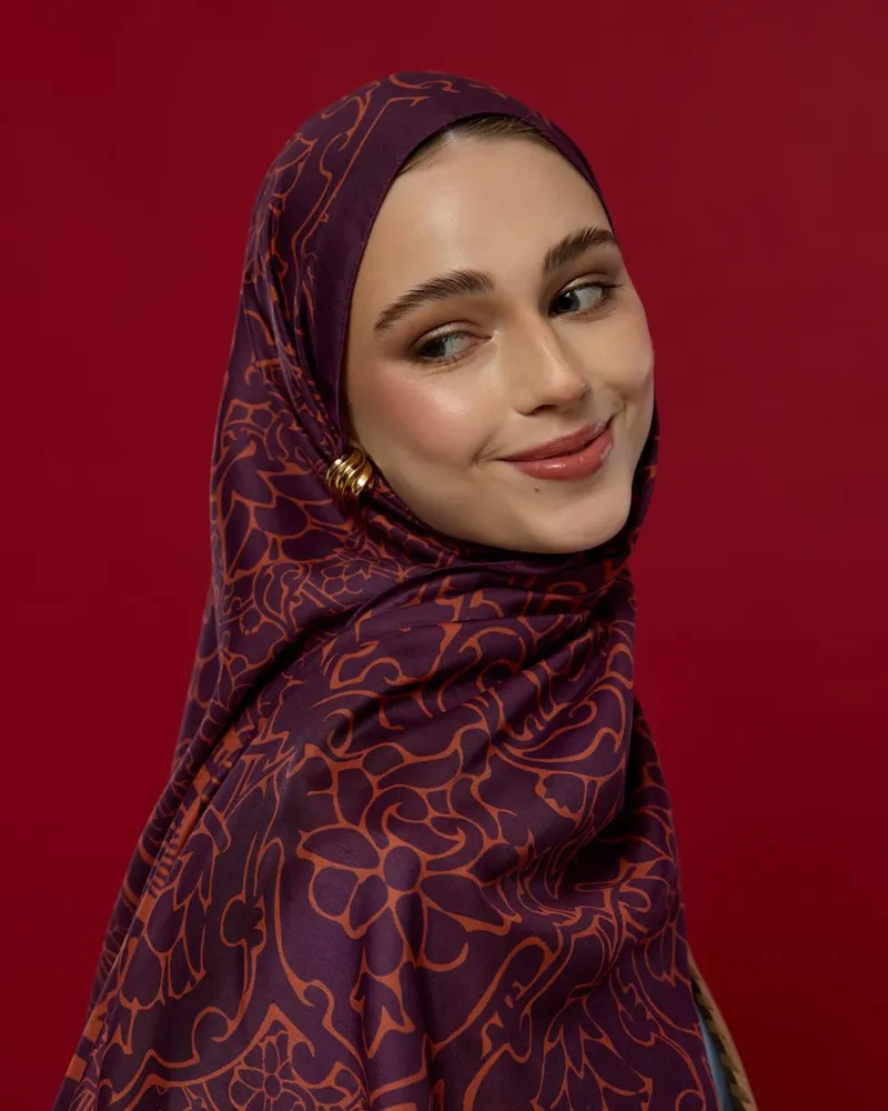 Patlıcan & Amber Tınısı Harem Rüyası Desen Şal - 27