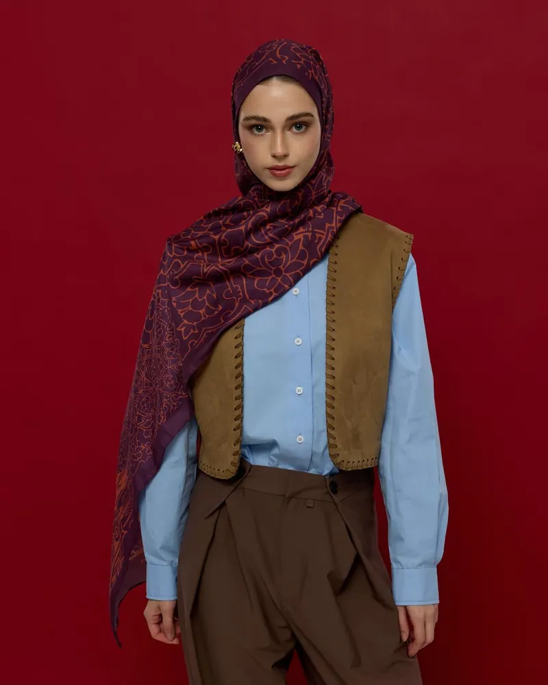 Patlıcan & Amber Tınısı Harem Rüyası Desen Şal - 27