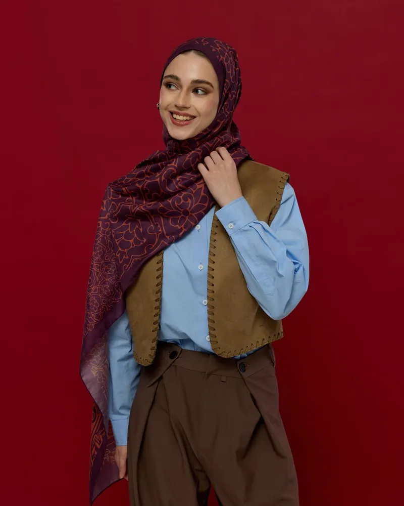 Patlıcan & Amber Tınısı Harem Rüyası Desen Şal - 27