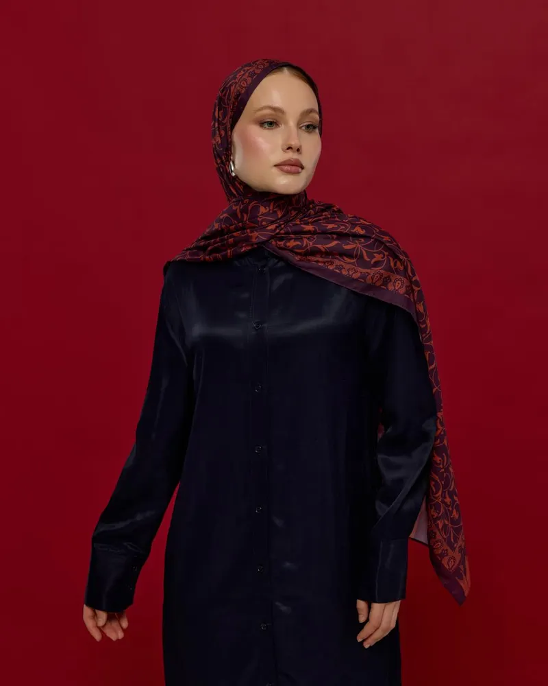 Patlıcan & Amber Tınısı Lale Bahçesi Desen Şal - 27