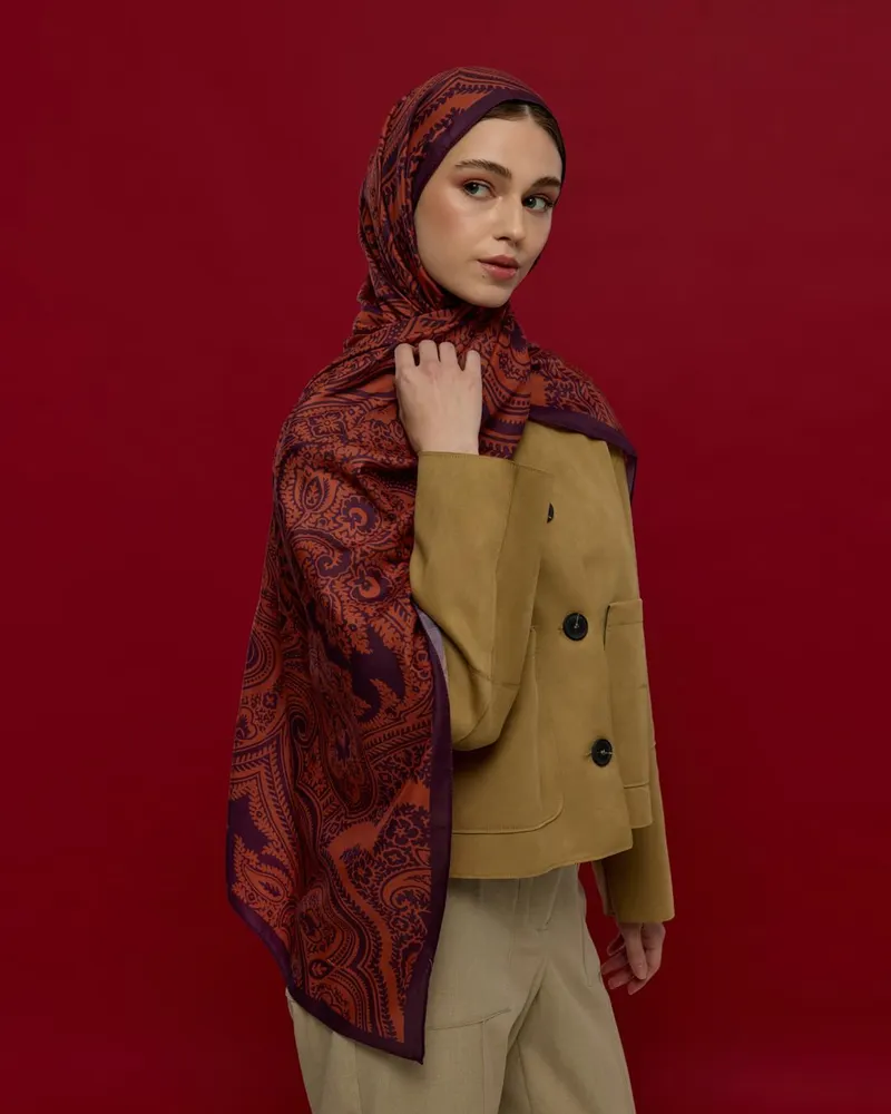 Patlıcan & Amber Tınısı Sultani Desen Şal - 27 · görsel 3