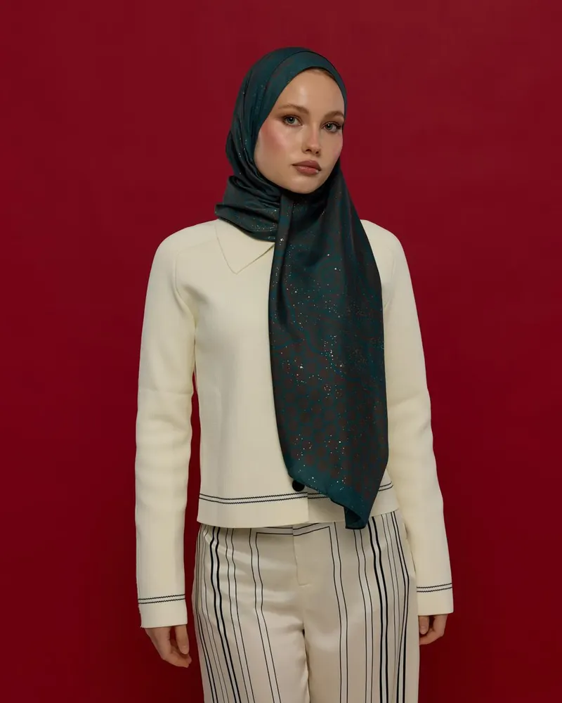 Petrol & Kakao Bala Hatun Desen Şal - 64