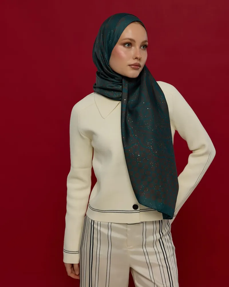 Petrol & Kakao Bala Hatun Desen Şal - 64