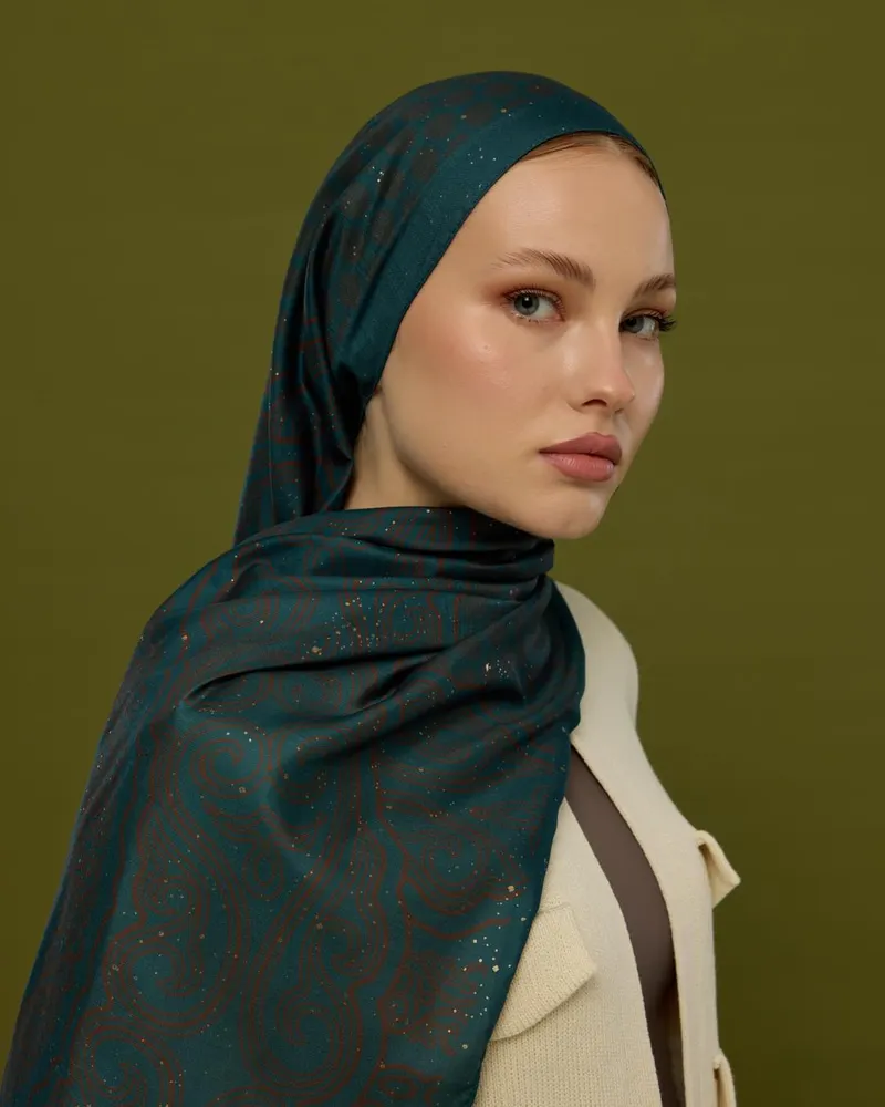 Petrol & Kakao Bala Hatun Desen Şal - 64