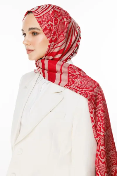Bordo-Mint Yeşili Riad Desen Çift Taraflı Şal · Bordo-Mint Yeşili