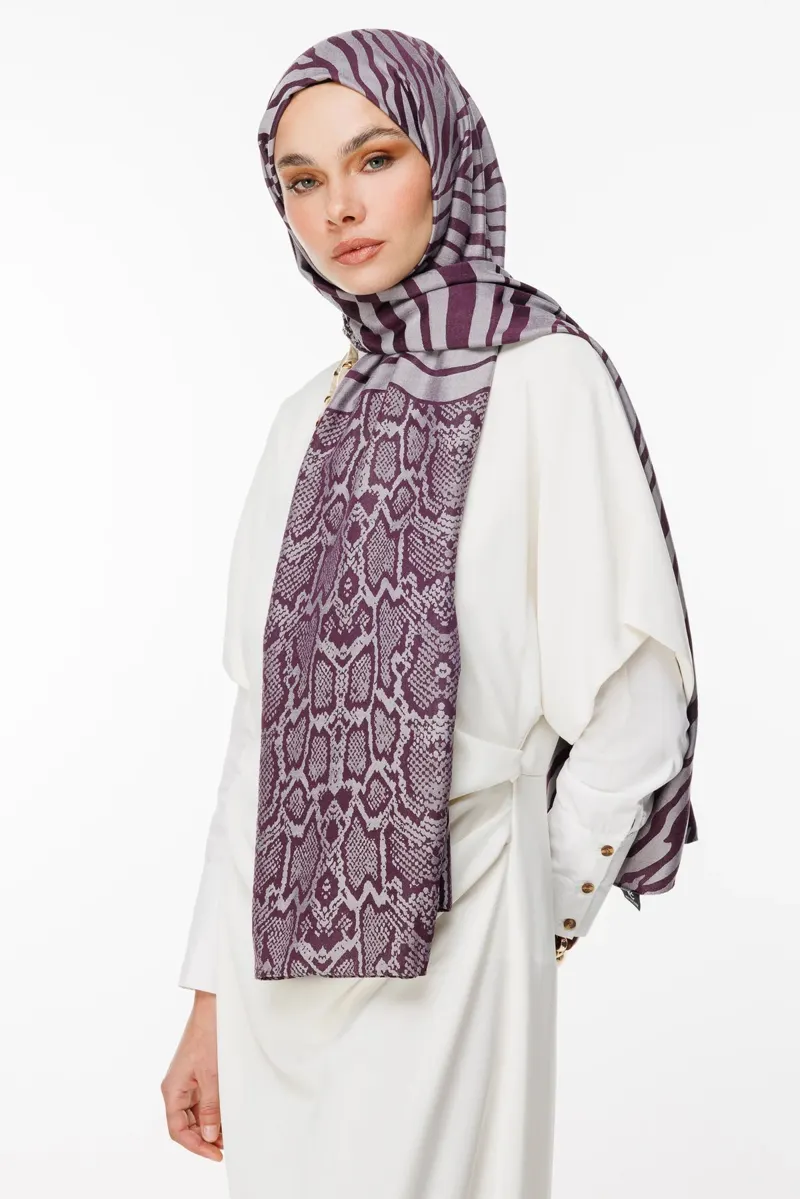 Mor-Gri Riad Desen Çift Taraflı Şal · görsel 3