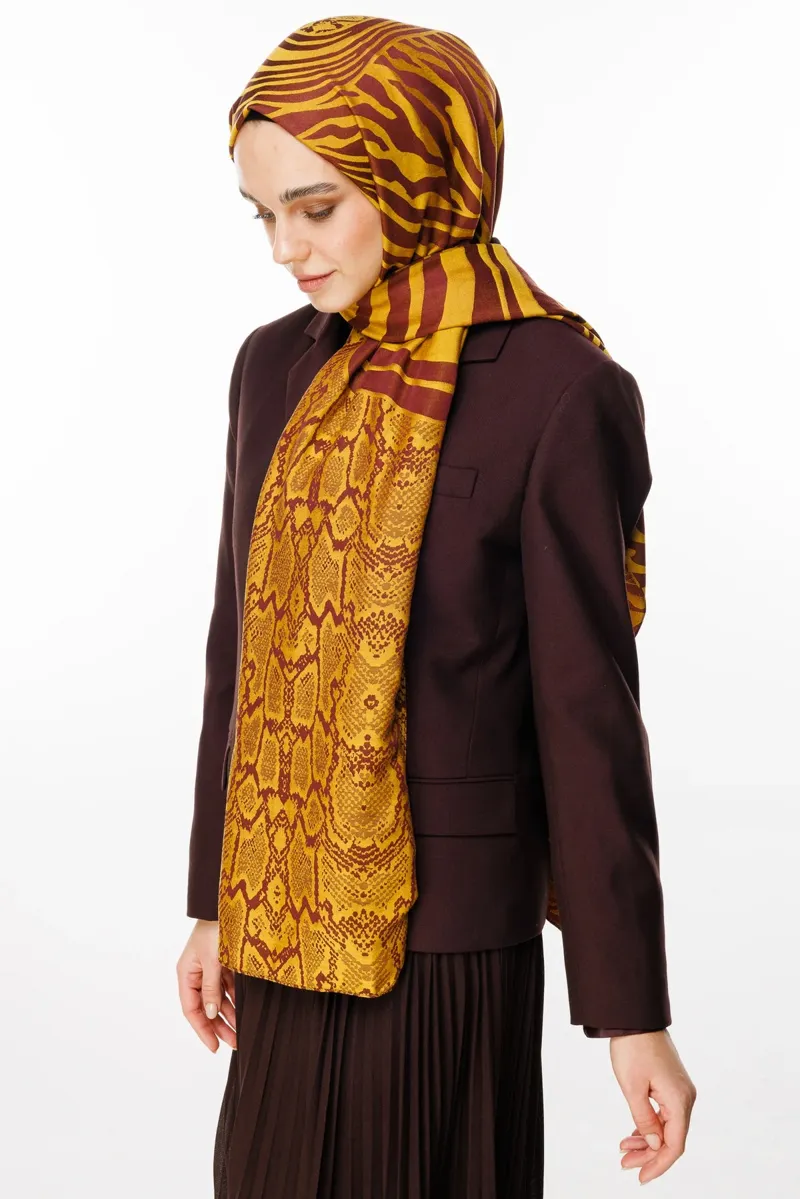 Mürdüm-Sarı Riad Desen Çift Taraflı Şal · görsel 2