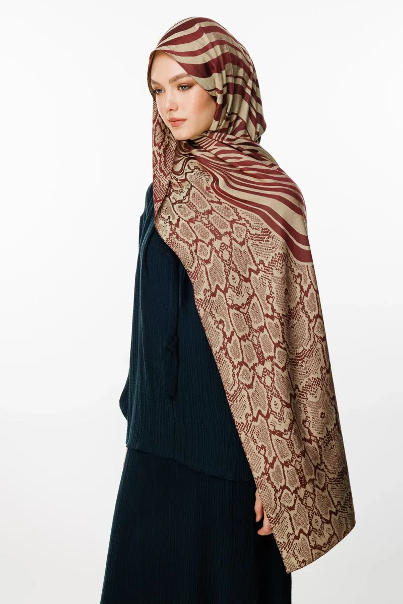 Mürdüm-Somon Riad Desen Çift Taraflı Şal