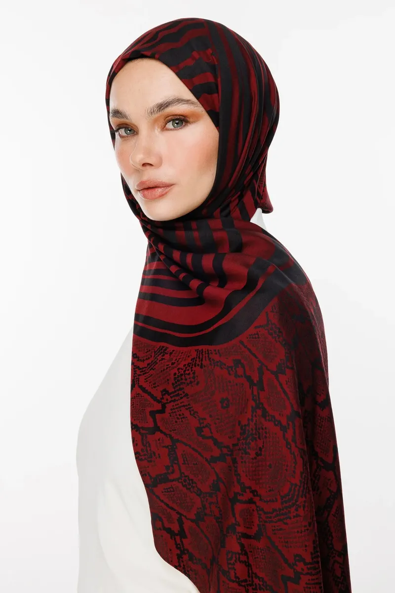 Siyah-Bordo Riad Desen Çift Taraflı Şal