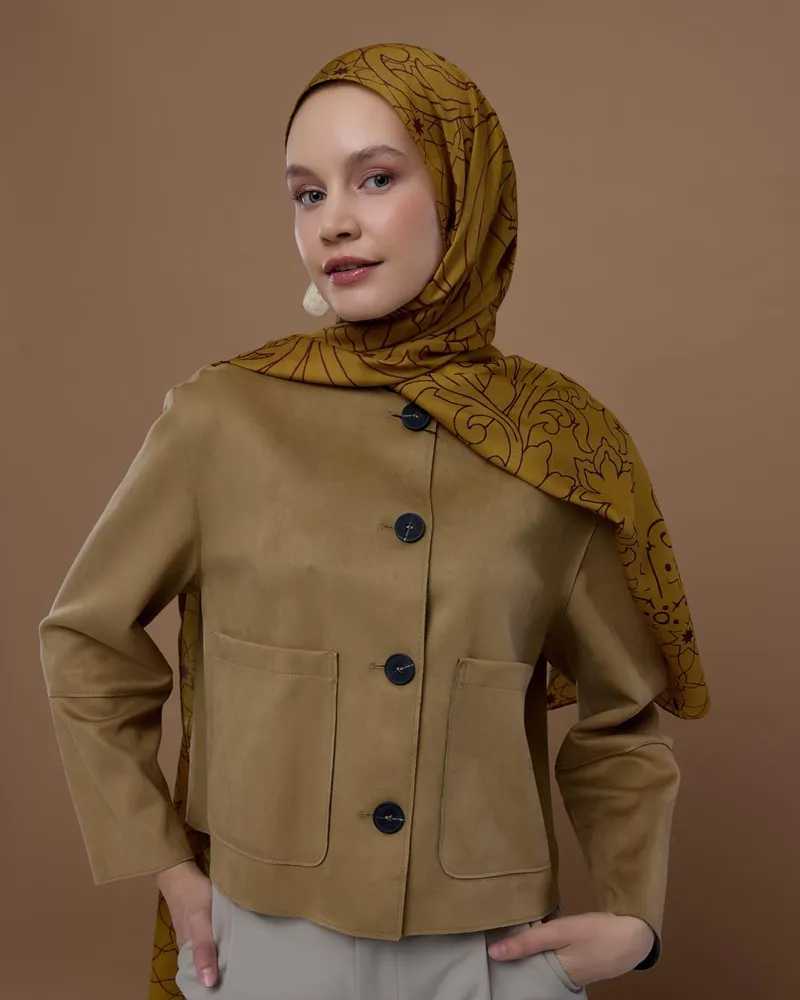 Saf Altın & Tarçın Rüzgarı Efsunlu Desen Şal - 32