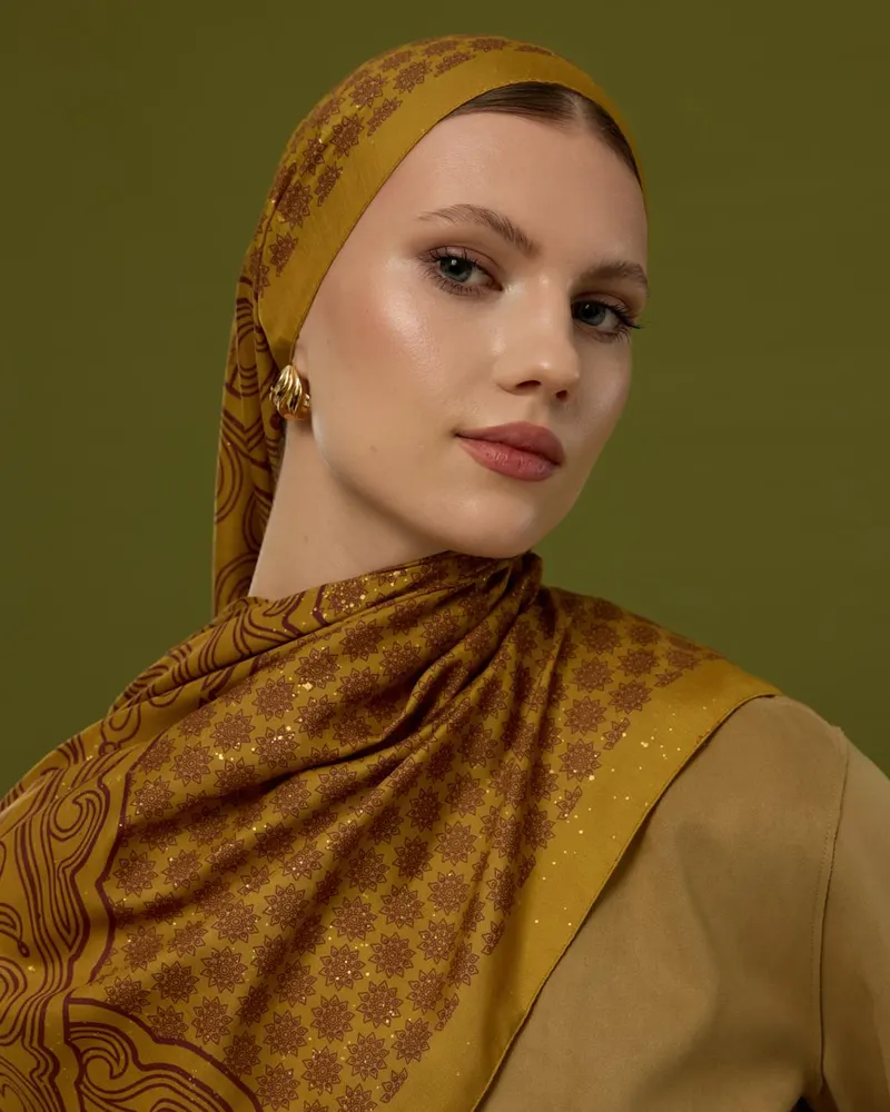 Saf Altın & Tarçın Rüzgarı Bala Hatun Desen Şal - 32