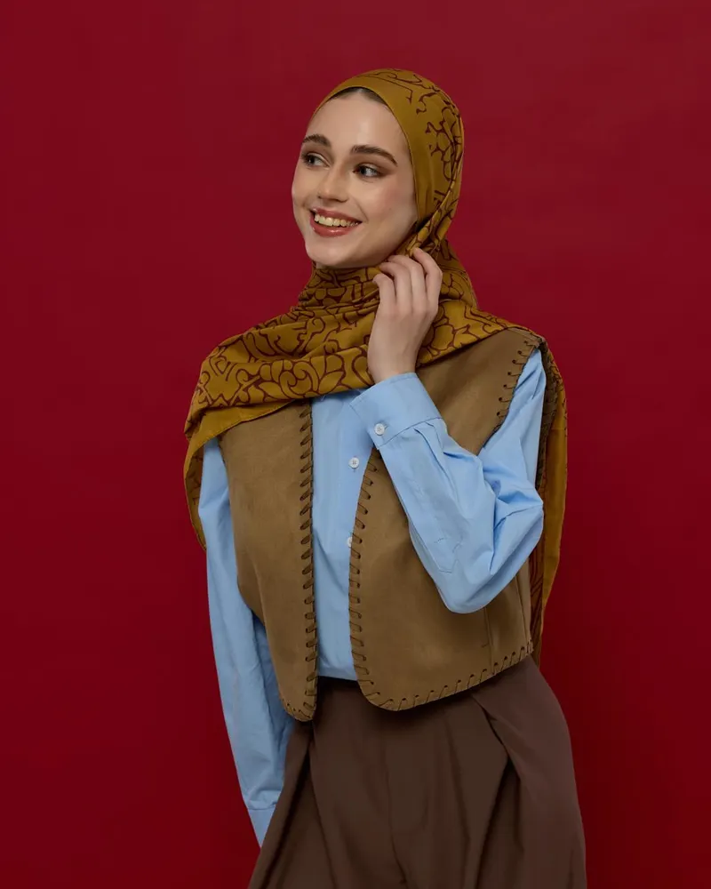 Saf Altın & Tarçın Rüzgarı Harem Rüyası Desen Şal - 32