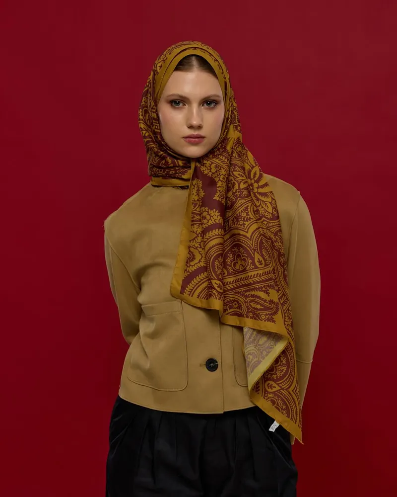 Saf Altın & Tarçın Rüzgarı Sultani Desen Şal - 32