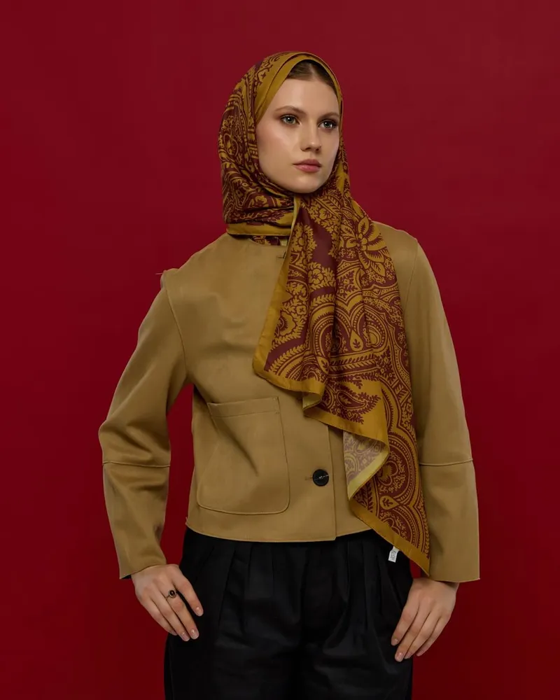 Saf Altın & Tarçın Rüzgarı Sultani Desen Şal - 32