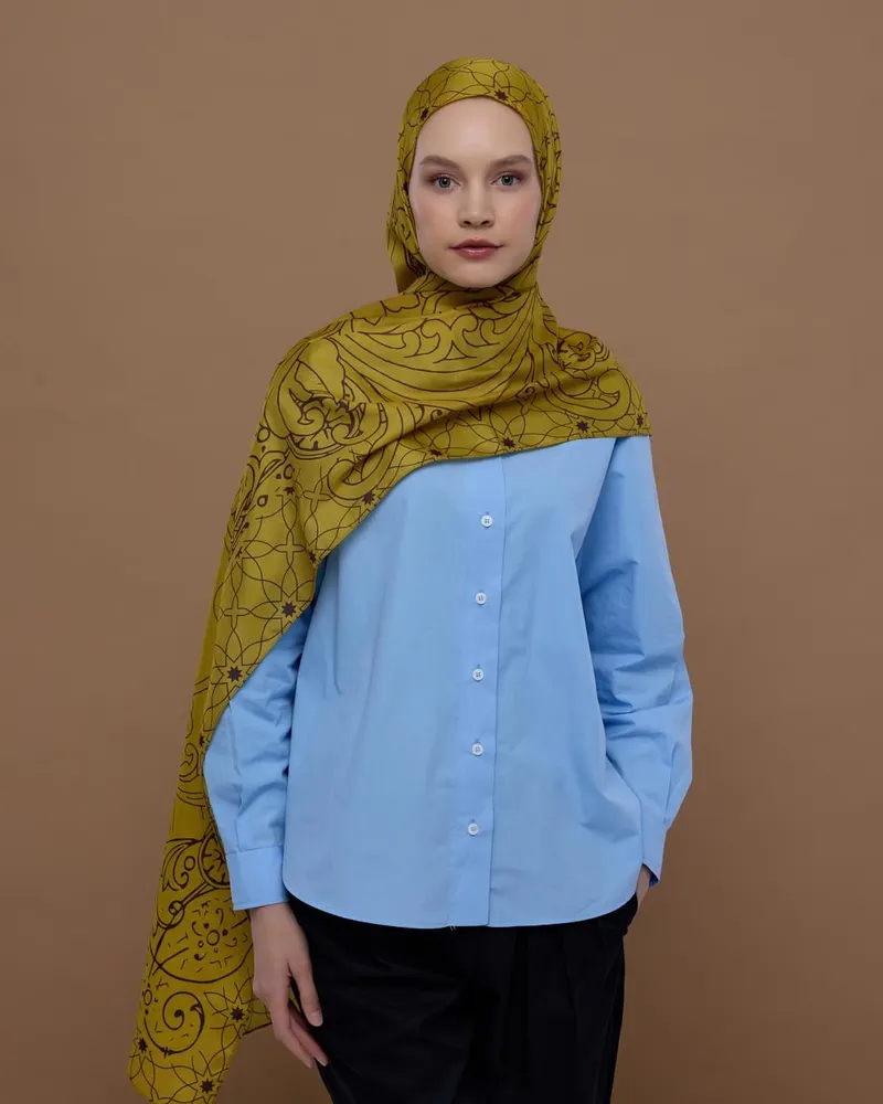 Saf Sarı & Buhur Kahvesi Efsunlu Desen Şal - 44 · görsel 4