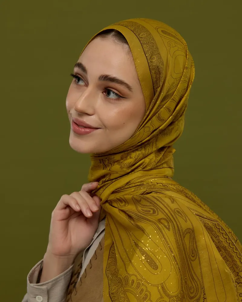 Saf Sarı & Buhur Kahvesi Hürrem Desen Şal - 44