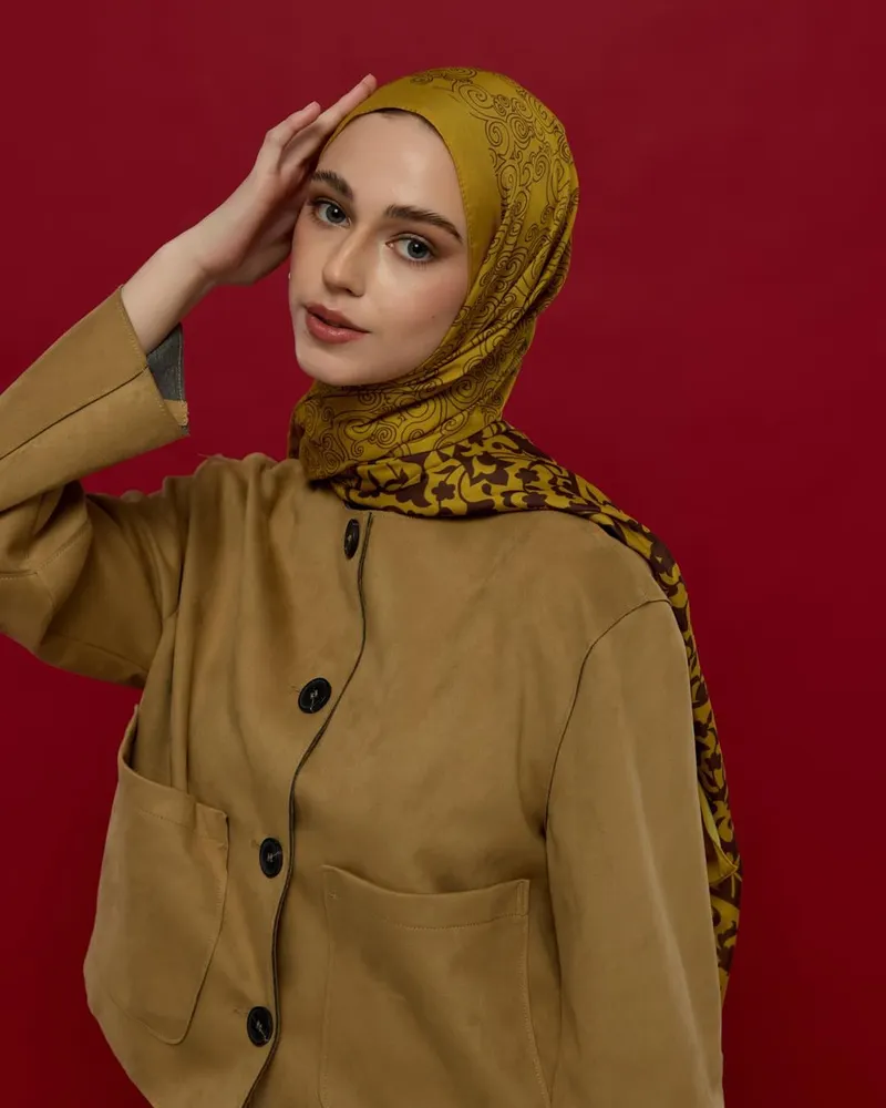 Saf Sarı & Buhur Kahvesi Saraylı Desen Şal - 44