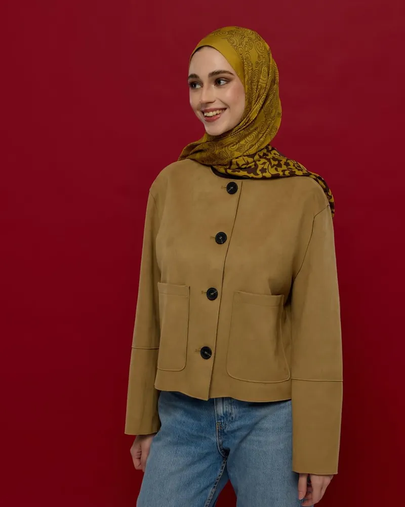 Saf Sarı & Buhur Kahvesi Saraylı Desen Şal - 44