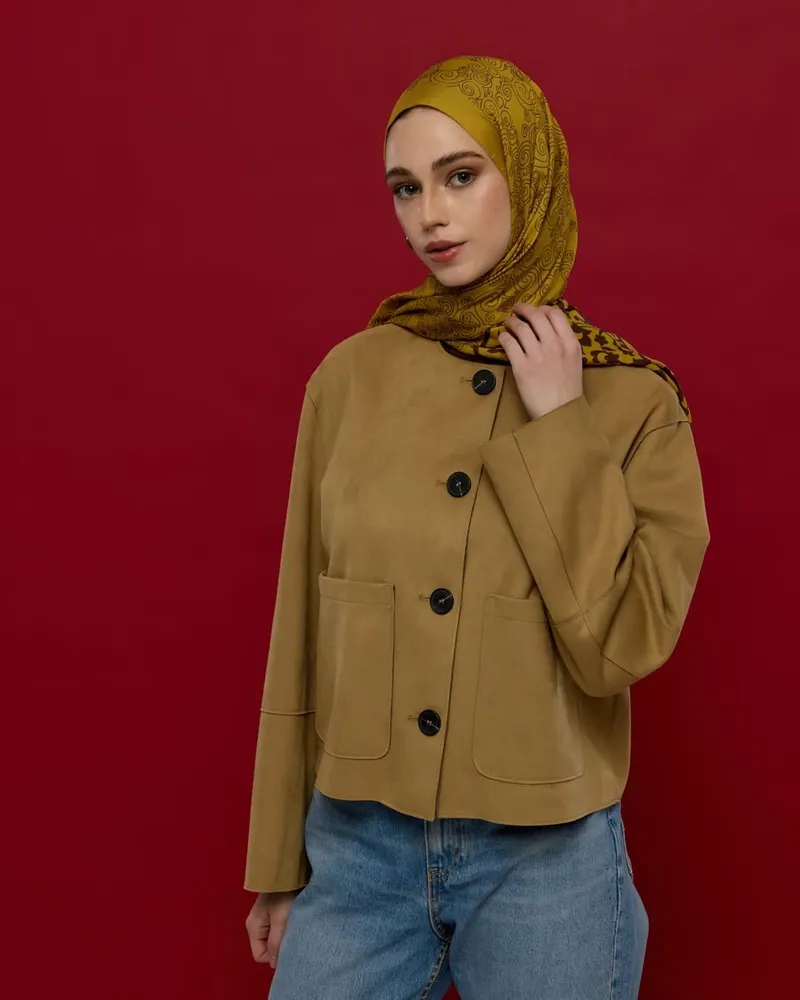 Saf Sarı & Buhur Kahvesi Saraylı Desen Şal - 44