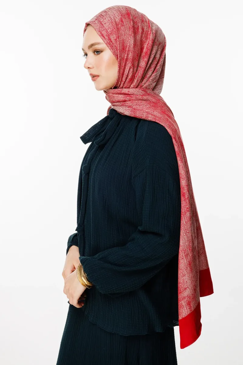 Bordo-Mint Yeşili Sahra Desen Çift Taraflı Şal