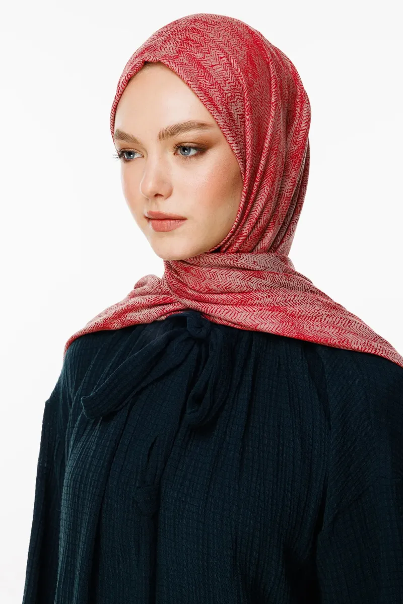 Bordo-Mint Yeşili Sahra Desen Çift Taraflı Şal