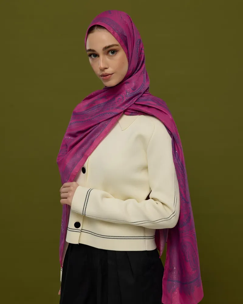 Şakayık Pembesi & Çini Mavisi Hürrem Desen Şal - 06