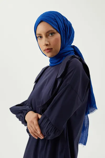 Saks Mavi Piliseli Bambu Şal · Saks Mavi