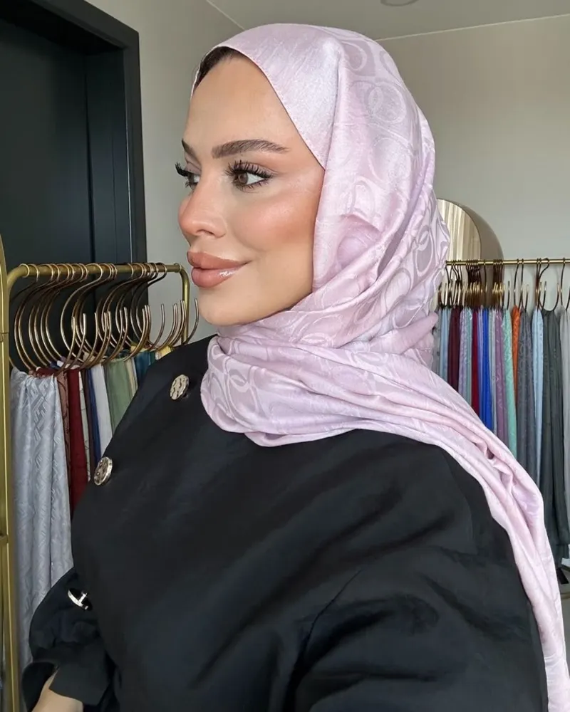 Şeker Pembe Imannoor Küçük Dama Desen Pamuk Jakar Şal