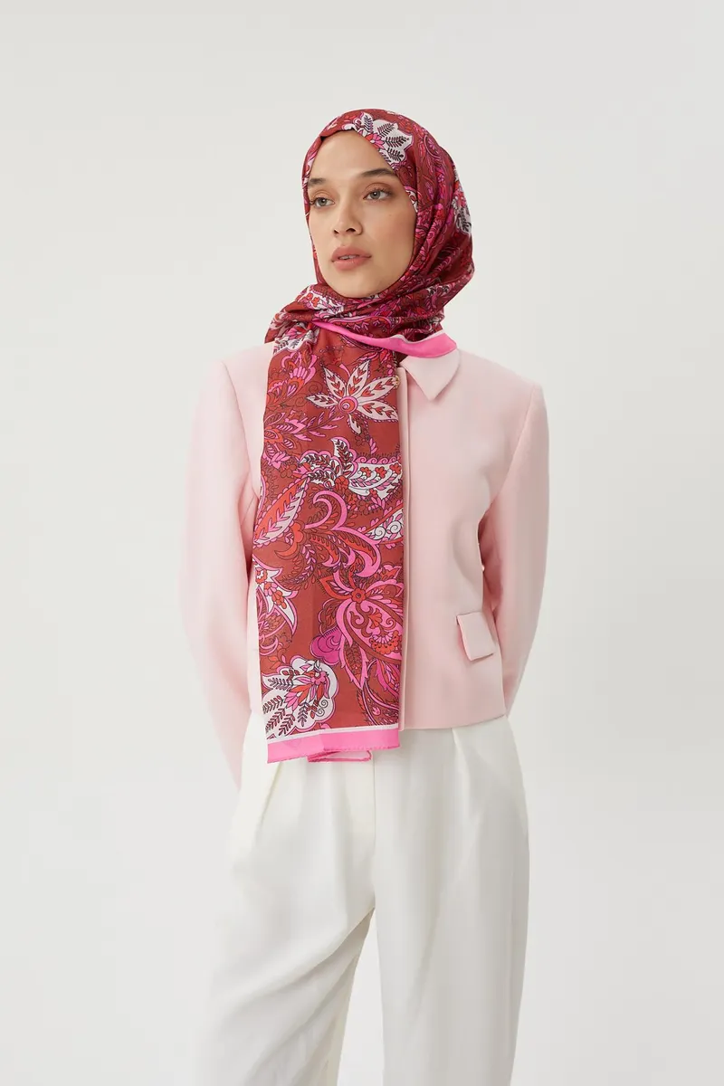 Şeker Pembe & Kiremit Retro Desen Şal · görsel 3