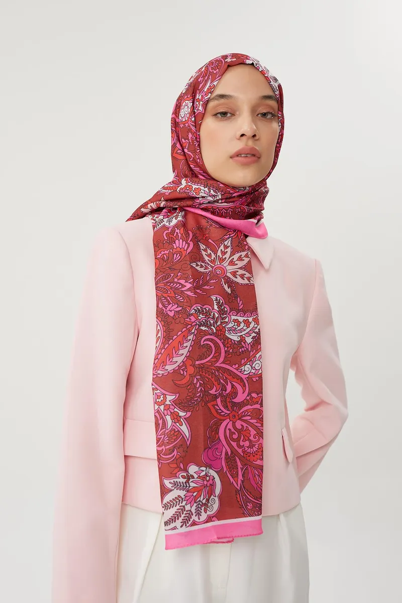 Şeker Pembe & Kiremit Retro Desen Şal · görsel 4