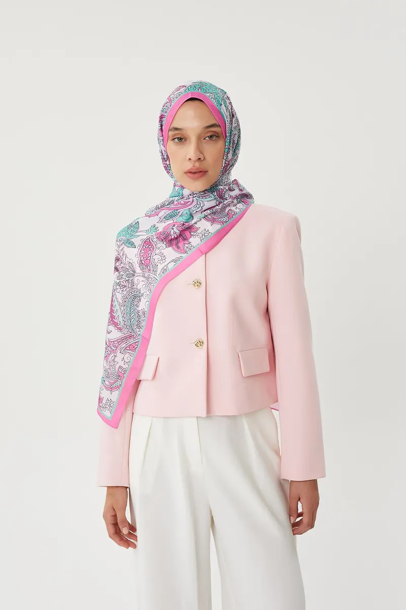 Şeker Pembe & Taş Retro Desen Şal