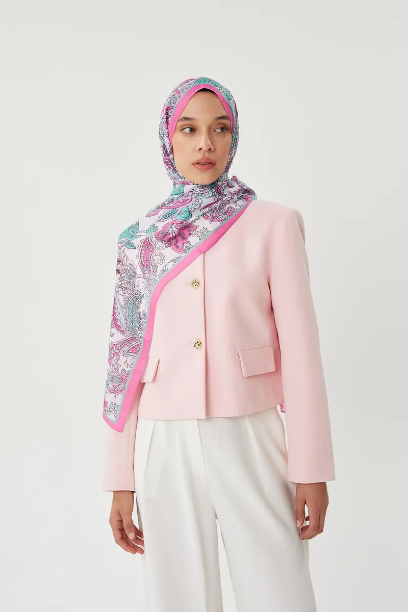 Şeker Pembe & Taş Retro Desen Şal · görsel 2