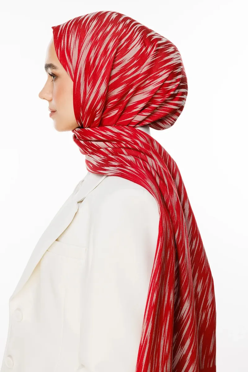 Bordo-Mint Yeşili Selis Desen Çift Taraflı Şal
