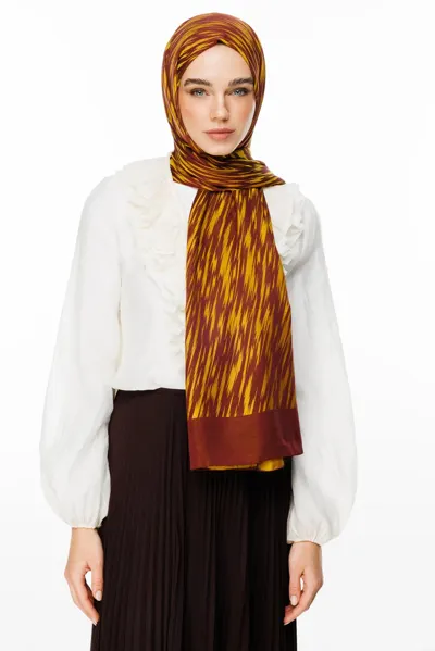 Mürdüm-Sarı Selis Desen Çift Taraflı Şal · Mürdüm-Sarı