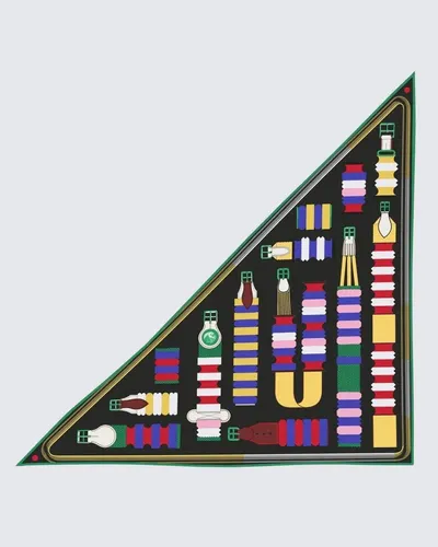 Siyah & Çok Renkli - Geometrik Şerit ve Püskül Desenli Kaşmir Omuz Şalı · Siyah