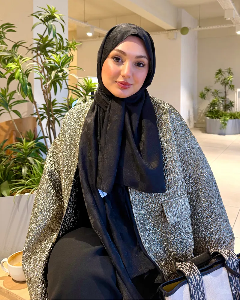 Siyah Damier Desen Jakar Şal · görsel 2