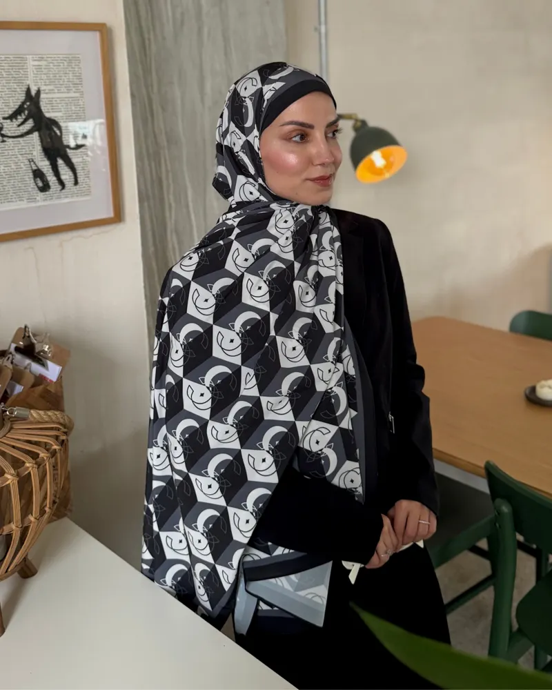 Siyah Icon Vual İpek Şal