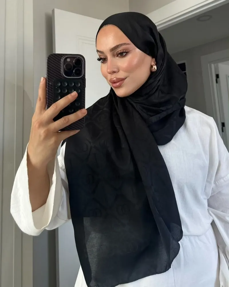 Siyah Imannoor Armoni Desen Pamuk Jakar Şal