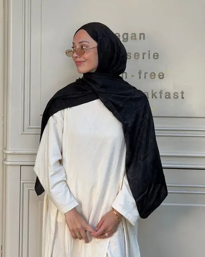 Siyah Imannoor Büyük Dama Desen Pamuk Jakar Şal · Siyah Imannoor Büyük
