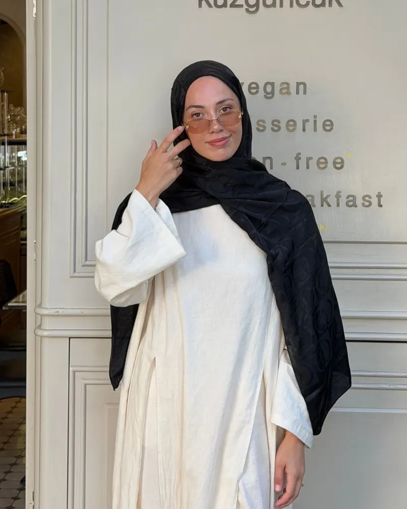 Siyah Imannoor Büyük Dama Desen Pamuk Jakar Şal
