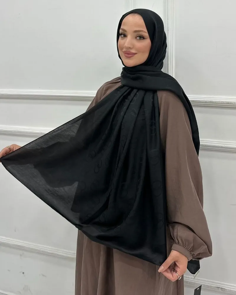Siyah Imannoor Luna Desen Pamuk Jakar Şal