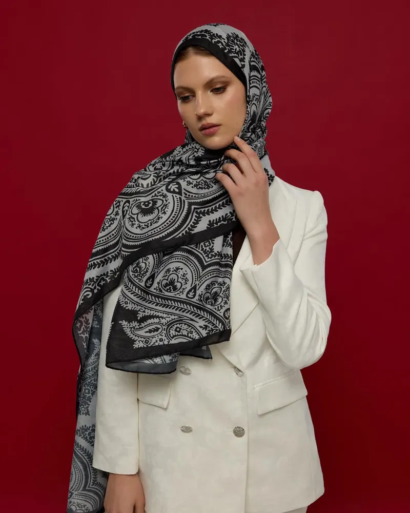 Siyah & İnci Sultani Desen Şal - 65