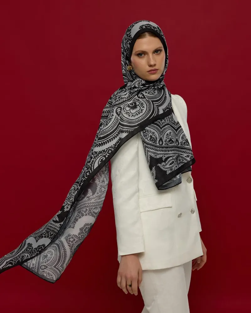 Siyah & İnci Sultani Desen Şal - 65