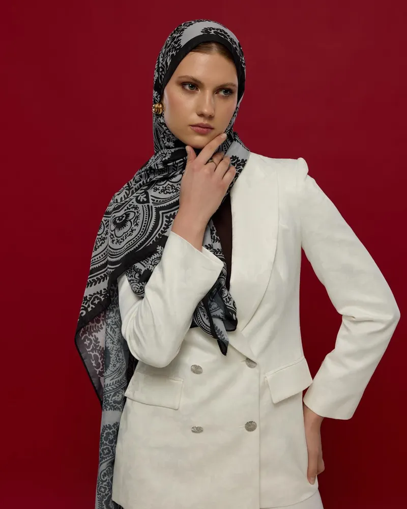 Siyah & İnci Sultani Desen Şal - 65