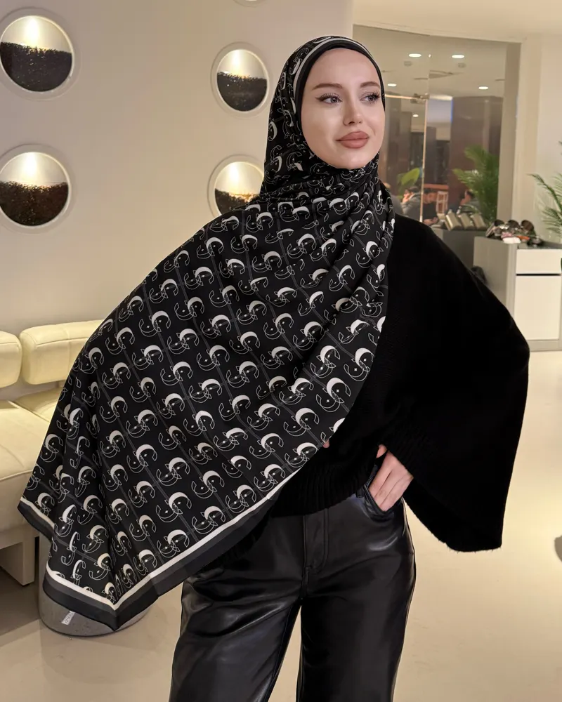 Siyah Royal Vual İpek Şal · görsel 2