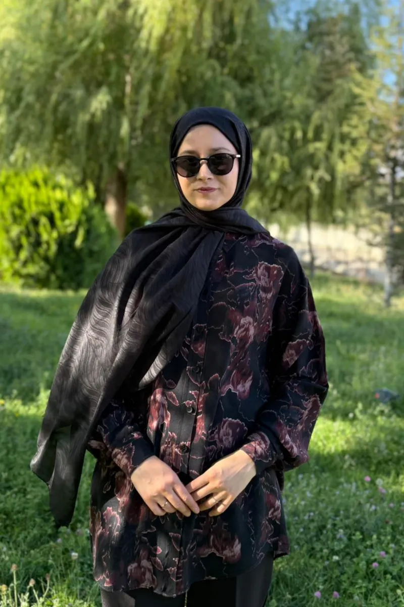 Siyah Su Yolu Lyocell Bambu Jakar Şal
